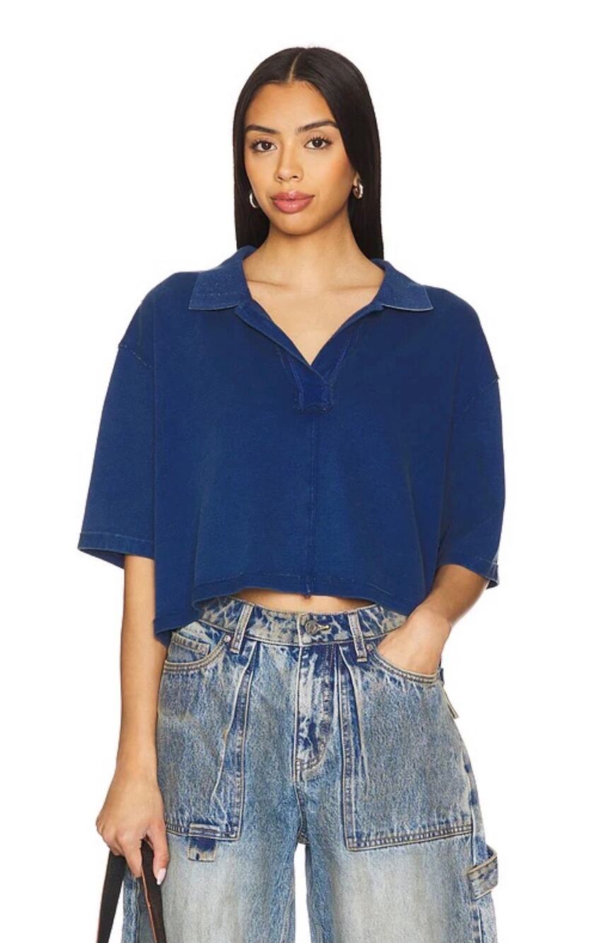WE THE FREE x FREE PEOPLE Denmark Crop Polo in Bellweather Blue